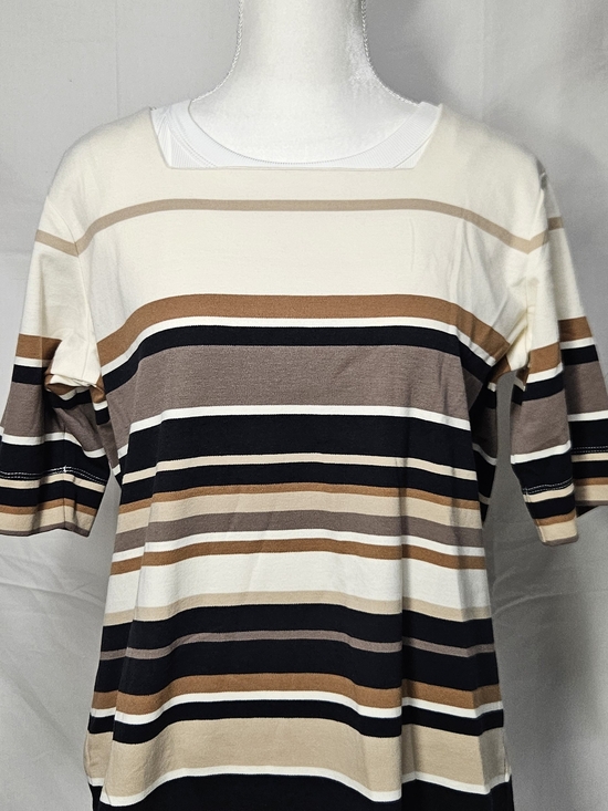 Koret Tops - Koret Striped Short Sleeve Tee in Cream, Tan and Black